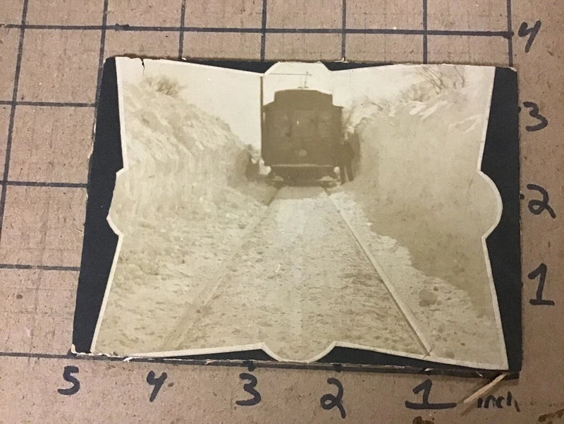 Vintage Photo: Trolly in snow, oddly shaped print on cut board Model