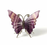 Handcrafted Purple Fluorite Butterfly Figurine with Silver Detailing Model