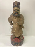 Antique Chinese Poly-chrome Carved Painted Wood Figure Temple Statue signed Model