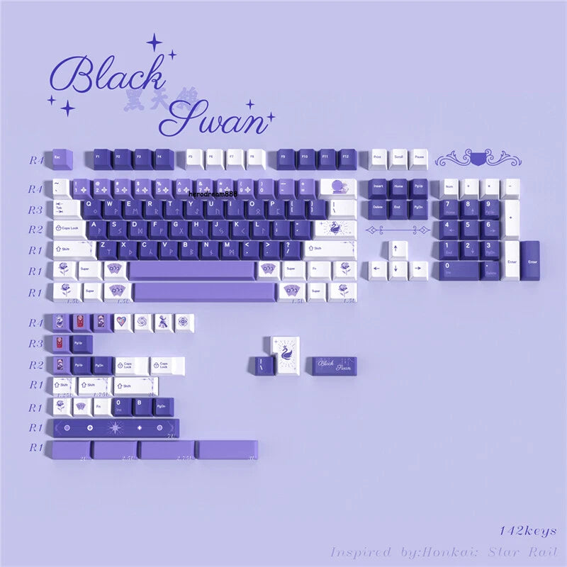 Honkai Star Rail Black Swan 140 Keycaps Anime PBT Dye-sub for Cherry MX Keyboard Model