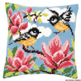 Vervaco stamped cross stitch kit cushion titmouse and magnolia, DIY Model