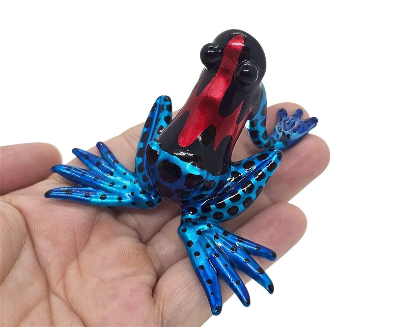 2?"Long Red Blue Frog Glass Miniature Amphibian Lampwork Animal Crystal Figurine Model