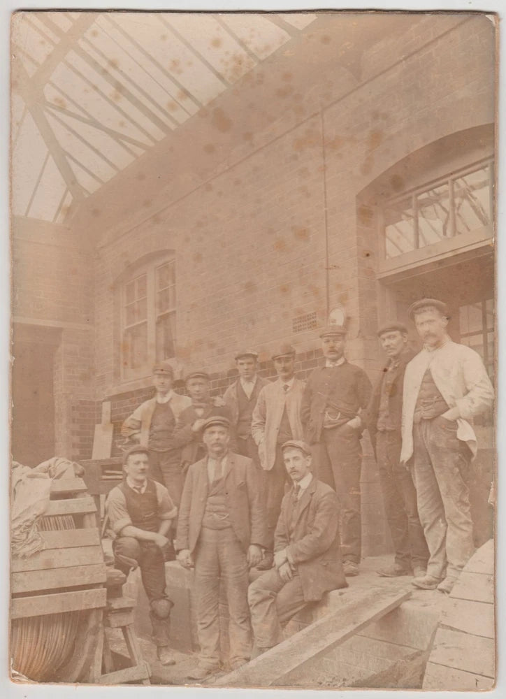 Vintage factory group sepia photo on board, 8 x 6 in Model