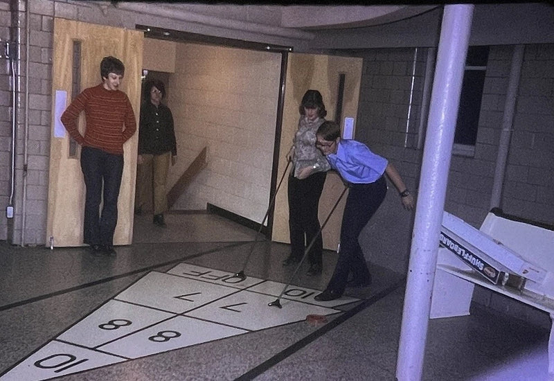 Vintage Photo Slide People Playing Shuffle Board Game Model