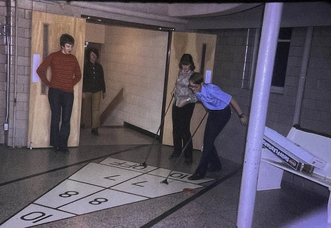 Vintage Photo Slide People Playing Shuffle Board Game Model