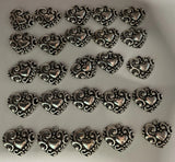 Lot Of 25 Ornate Silver Heart Charms Pendants Charms