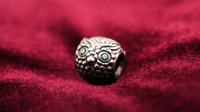 Pandora -ALE- Retired - Sterling Silver -Wise Owl Charm w/ Green CZ Eyes - 4.91g Charms