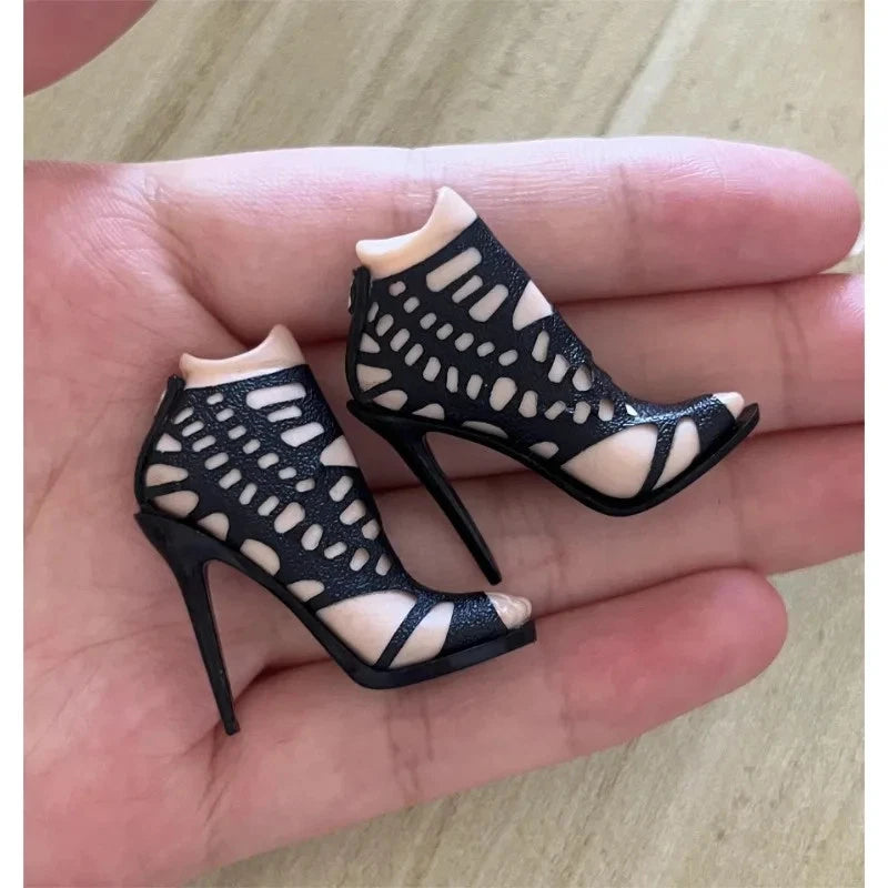 1/6 Scale Black High-Heeled Shoes Sandas Model for 12in Detachable Feet Figures Model