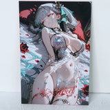 Fischl Red Rose Silver Bed Waifu Card Anime Girl Wall Art Oversized Board A5 Model