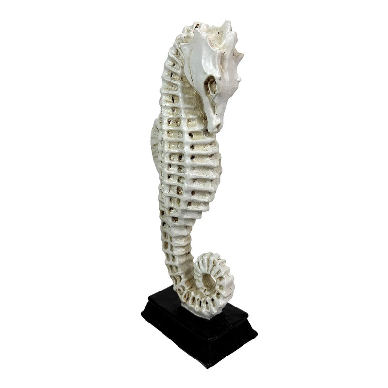 Seahorse Statue Coastal Nautical Resin Tabletop Sculpture 10 Inch Off White Model