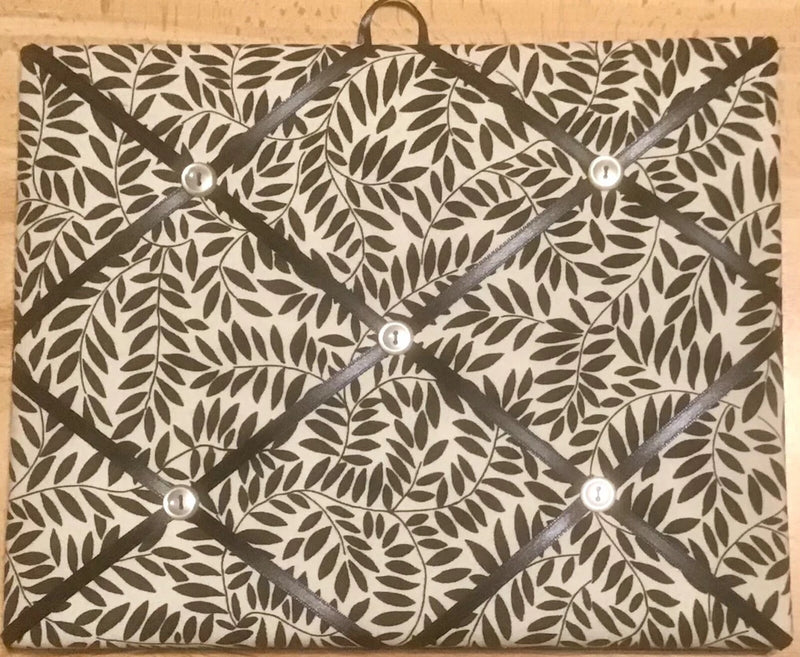 French Bulletin Board Photo Memo Board Tan Black Leafy Vine Print 9 x 12 inches Model