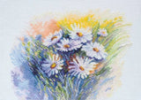 Cross stitch kit - Watercolor daisies 24x18cm White Aida 14ct needlepoint kit Model