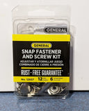 General Tools 12657 Snap Fastener & Screw Kit, 12 Sets, 6 Screw Bases Model