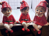 Scioto 1983 Christmas elf shelf sitters Vintage 9" tall set of 3 red elves pixie Model