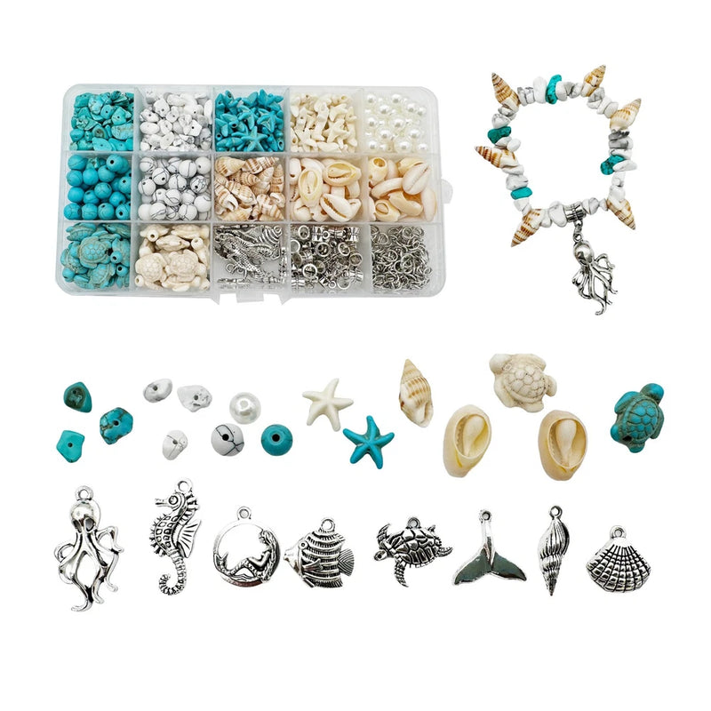 400PCS Ocean Beads Charms Kit 8mm Turquoise Beads Shell Turtle Jewelry DIY Model
