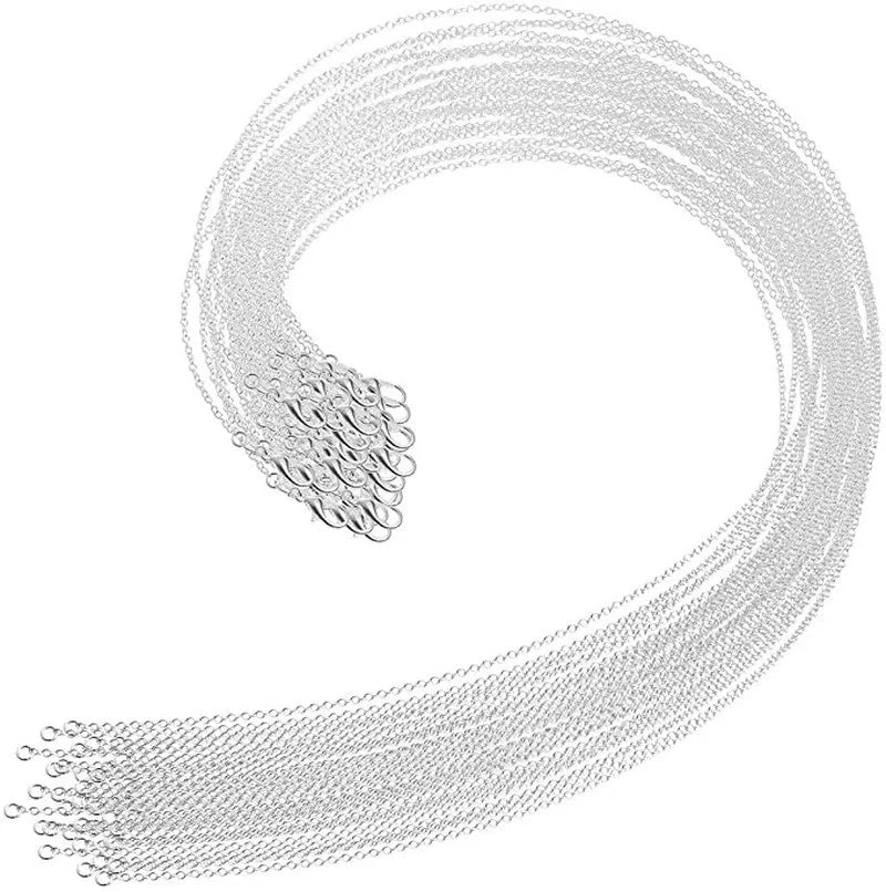 925 Sterling Silver Chain Necklace 1mm Round O Chain Bulk Pendant Jewelry 30PCS Charms