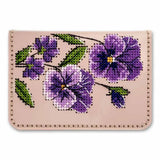 DIY Faux Leather Cross-stitch embroidery kit ID Card Cover Pink Pansies Model