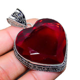 Red Garnet Gemstone Handmade 925 Sterling Silver Jewelry Heart Cut Pendant Charms