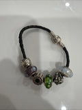 Pandora Leather Bracelet With Six Pandora Charms Charms