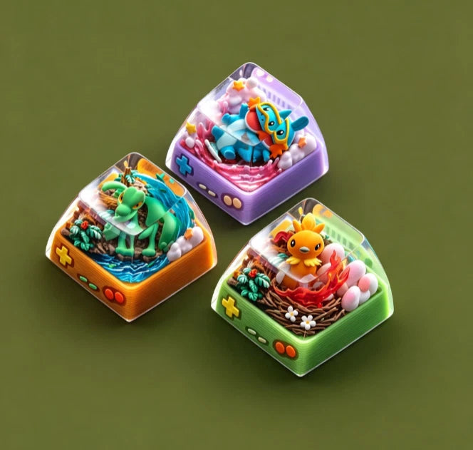 S-Craft Pokemon Keycap trio starters bundle: torchic, mudkip and treecko Model