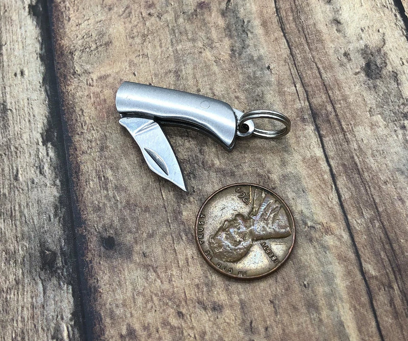 Mini Silver Folding Knife Keychain Pendant Pocket Knife Charm 1.5" Collectible Charms