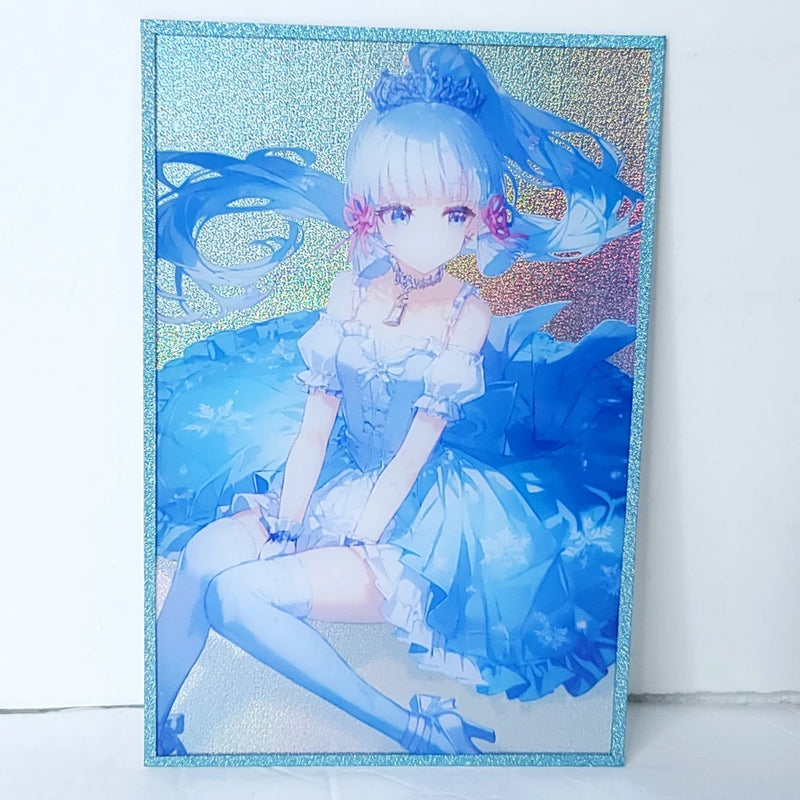 Ayaka Waifu Card Anime Blue Glitter Holo Girl Wall Art Oversized Board A5 Model