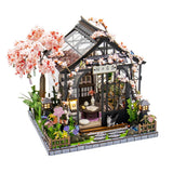 Spring Sakura Greenhouse DIY Miniature Dollhouse Kit with LED Light 3D Puzzle Model