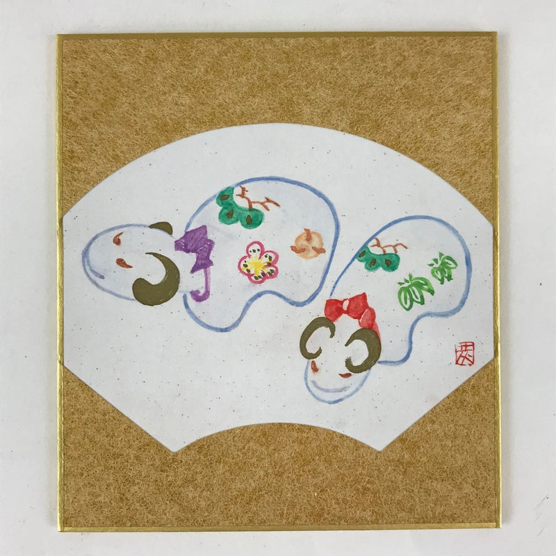 Japanese Art Board Vtg Small Shikishi Paper Hand Drawn Picture Sheep A499 Model