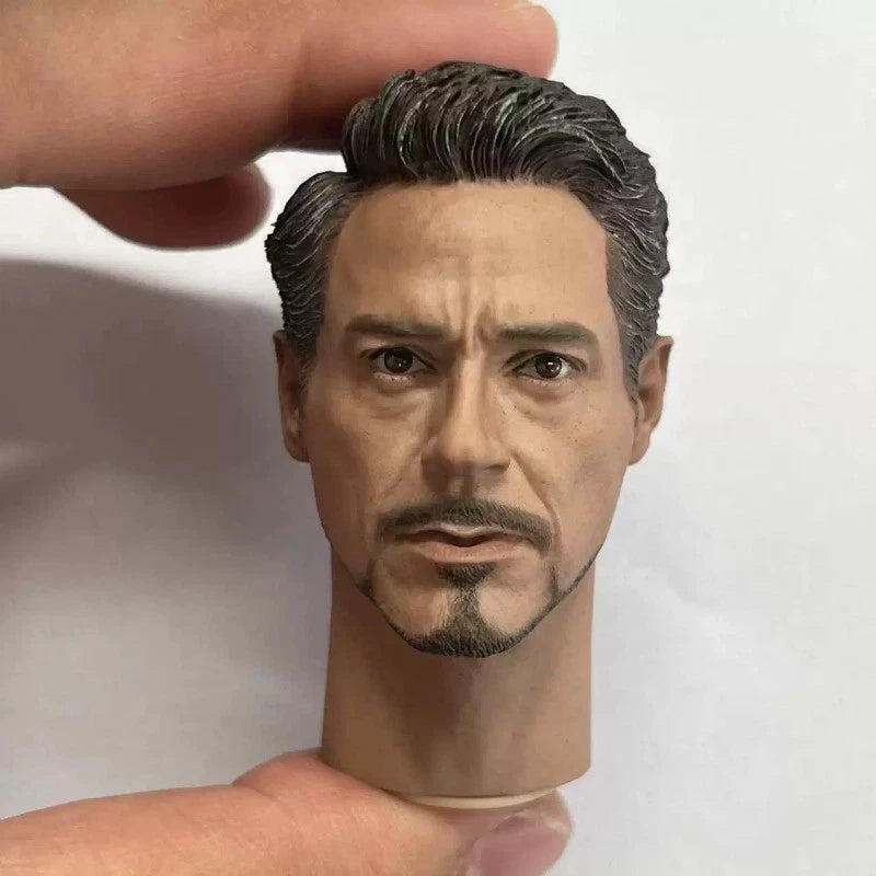 1/6 Tony Robert Downey Head Sculpt Carving with Neck Fit 12''Male Soldier Figure Model