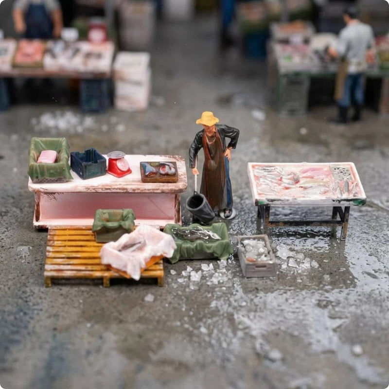 Seafood Seller Seller Figurine Scene Display 1:64 Scale Figure Realistic Model