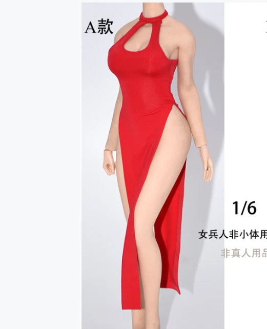 1/6 Scale Red Ice Silk Cheongsam Dress Clothes Model for 12" Female Figure Doll Model