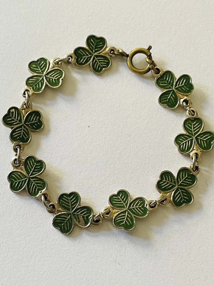 ??Vintage St. Patrick & Enamel Shamrock Charms Gold Tone Bracelet Charms