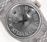 Rolex Datejust 36mm 18K White Gold Fluted Bezel Gray Roman Diamond Dial Model