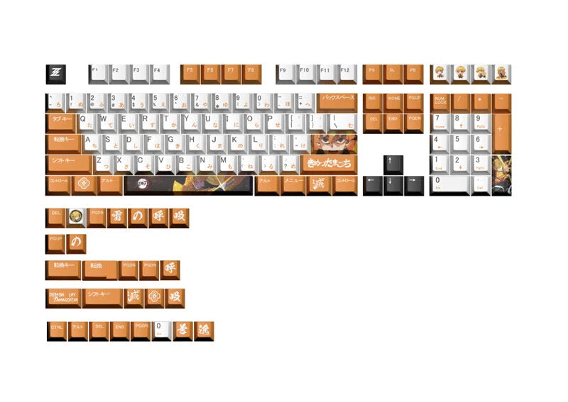 Anime Demon Slayer Agatsuma Zenitsu PBT Keycaps 128 Keys For Cherry MX Keyboard Model