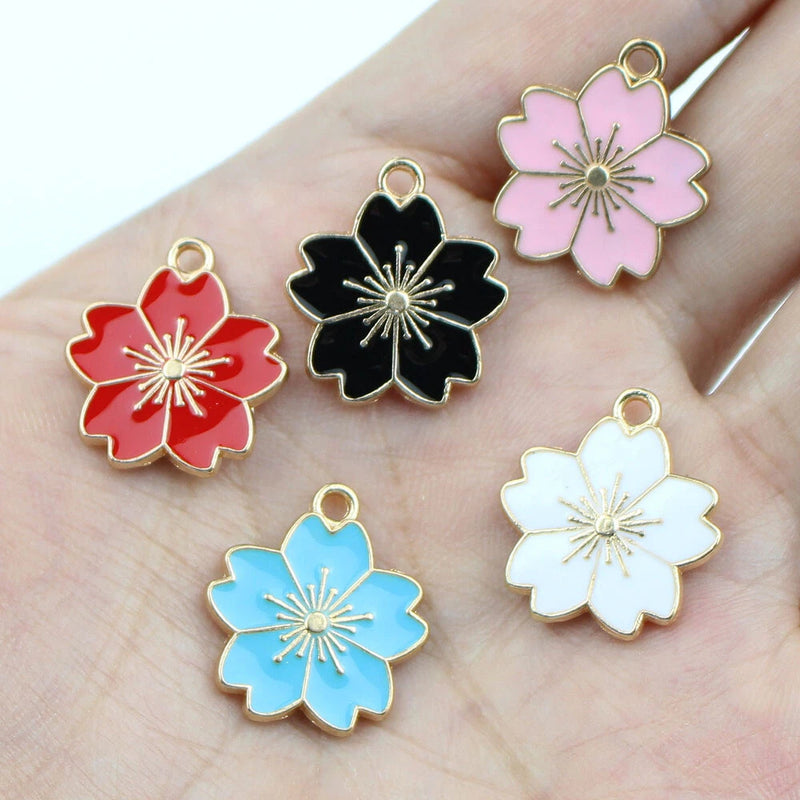30pcs 18x20mm Mixed Alloy Enamel Flower Pendants Charms for DIY Jewelry Making Charms