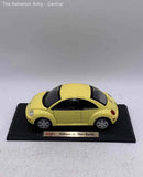 Maisto Volkswagen New Beetle Yellow Collectible Car Figurine On Display Base Model