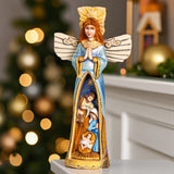 Nativity Angel Wood Statue, 13 in, Hand Painted, Religious Christmas Decor Model
