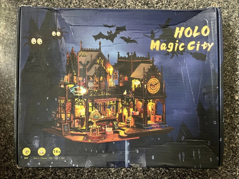 HOLO Magic City DIY Miniature Dollhouse Kit w/ LED Light Fantasy Wizard House Model