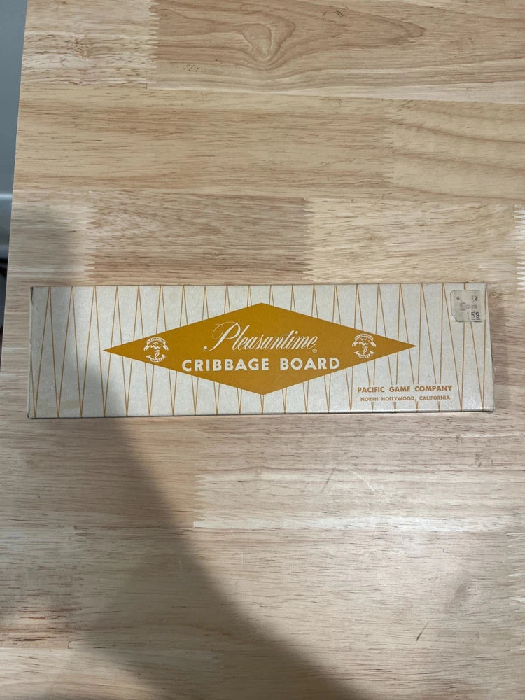Vintage Wooden Continuous-Track Cribbage Board, Boxed with 6 Pegs (See Photos) Model