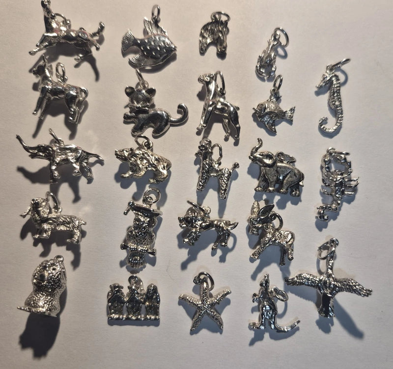 Lot of 23 925 Vintage Sterling Silver Charm Lot Of Charms Animals Farm 57.3grams Charms