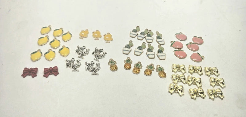Bulk Enamel Charm Lot 50pc Mixed Fruit Animal Bow + Phone Strap Loops Charms