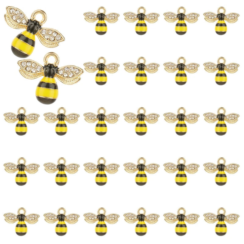 40Pcs Enamel Bee Charms Pendants Rhinestone Honeybee Pendants Bulk Gold Plate... Charms