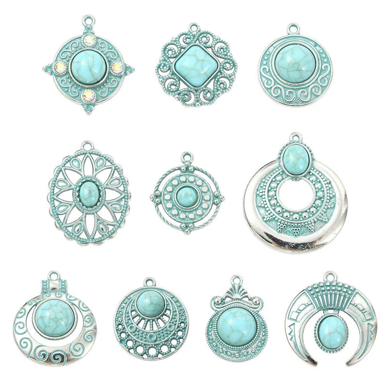 20pcs Western Charms,Turquoise Charm Pendants for Bohemian Jewelry Making Charms