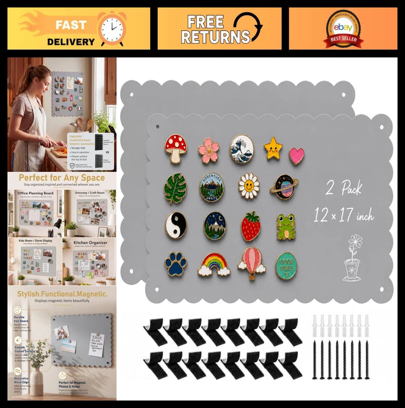 2 Pack Magnetic Bulletin Board 17"x12" - Metal Display for Notes, Photos, Wall & Model