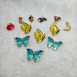 Mixed Enamel Metal Charm Pendant Lot w/ Loops Fruit & Butterfly Multicolor Charms