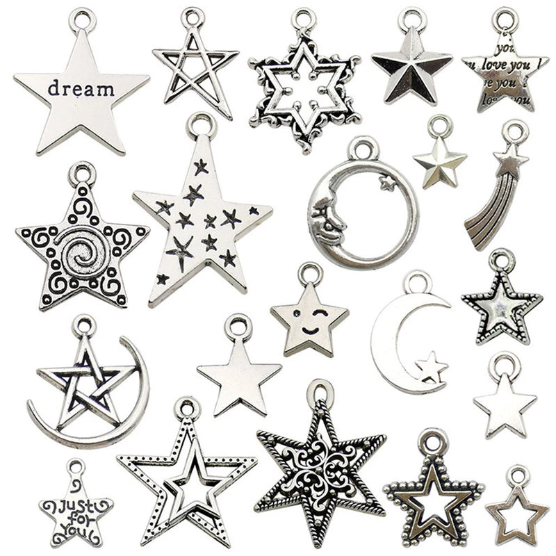 BULK 100Pcs Star Charms DIY Jewelry Making Pendants Antique Silver Charms