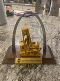 vintage promotional diecast Caterpillar pipelayer model Mounted On A Wooden Base Model