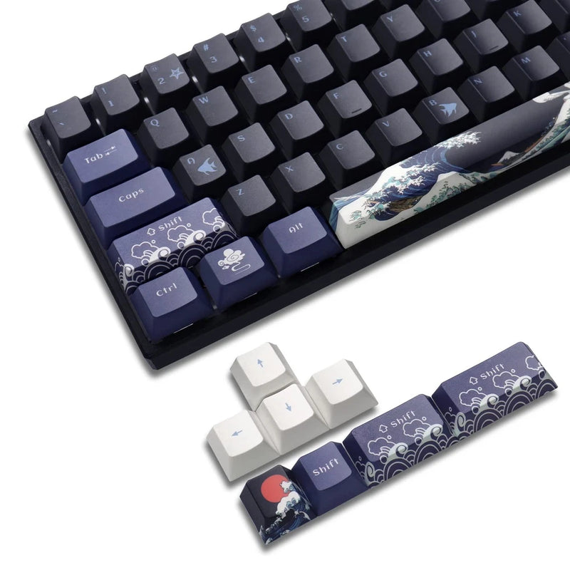 XVX PBT Keycaps 60 Percent, Great Wave of Kanagawa Japanese Keycaps, DYE-Sub Cus Model