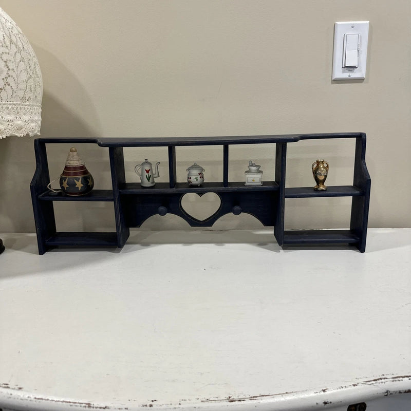 Wood Shadow Box Wall Display 7 Shelf Knick Knack  2 Hook Heart Cutout 25¡± X 8¡± Model