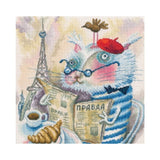 RTO counted cross stitch kit "Cat reading a book in Paris", 23,5x23,5cm, DIY Model